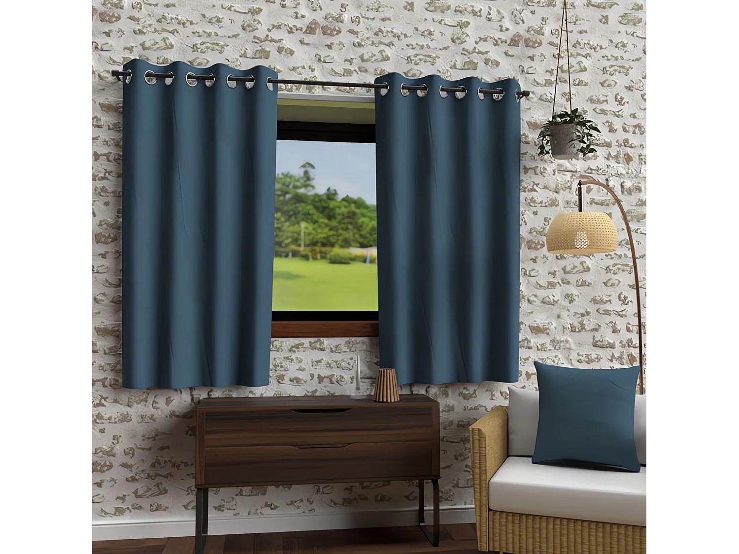 Rideau à oeillets en microfibre lavée 135x180 cm BOHEME bleu canard, par Soleil d'Ocre