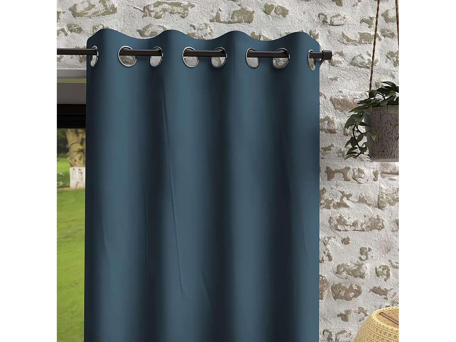 Rideau à oeillets en microfibre lavée 135x180 cm BOHEME bleu canard, par Soleil d'Ocre