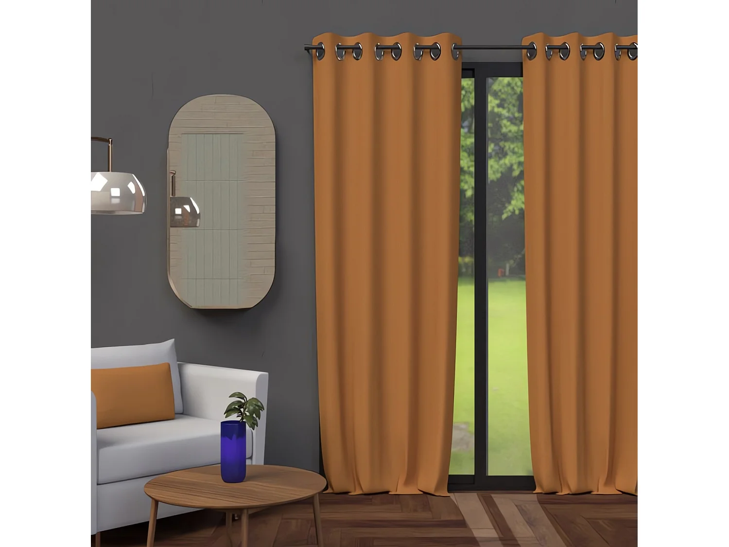 Cortina con ojales 135X250 cm BLACKOUT ocre
