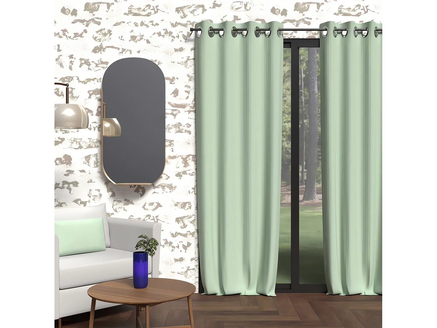 Cortina opaca con ojales BOHEME de 135x250 cm verde agua, de Soleil Ochre