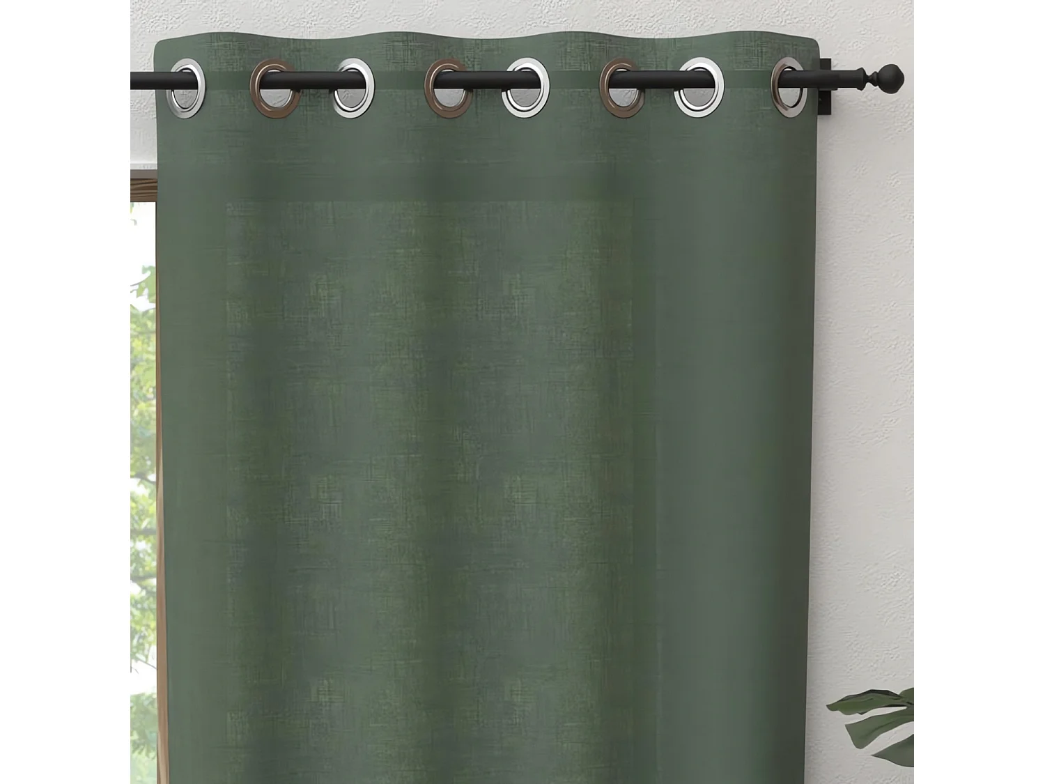 Rideau à oeillets pur coton 135x300 cm PANAMA kaki, par Soleil d'Ocre