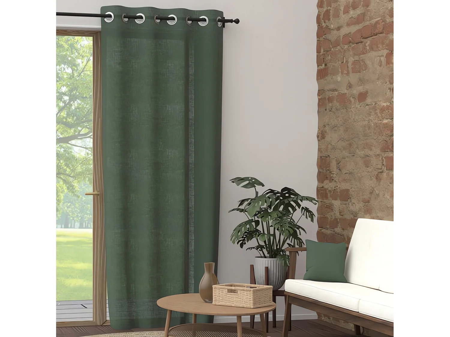 Rideau à oeillets pur coton 135x300 cm PANAMA kaki, par Soleil d'Ocre