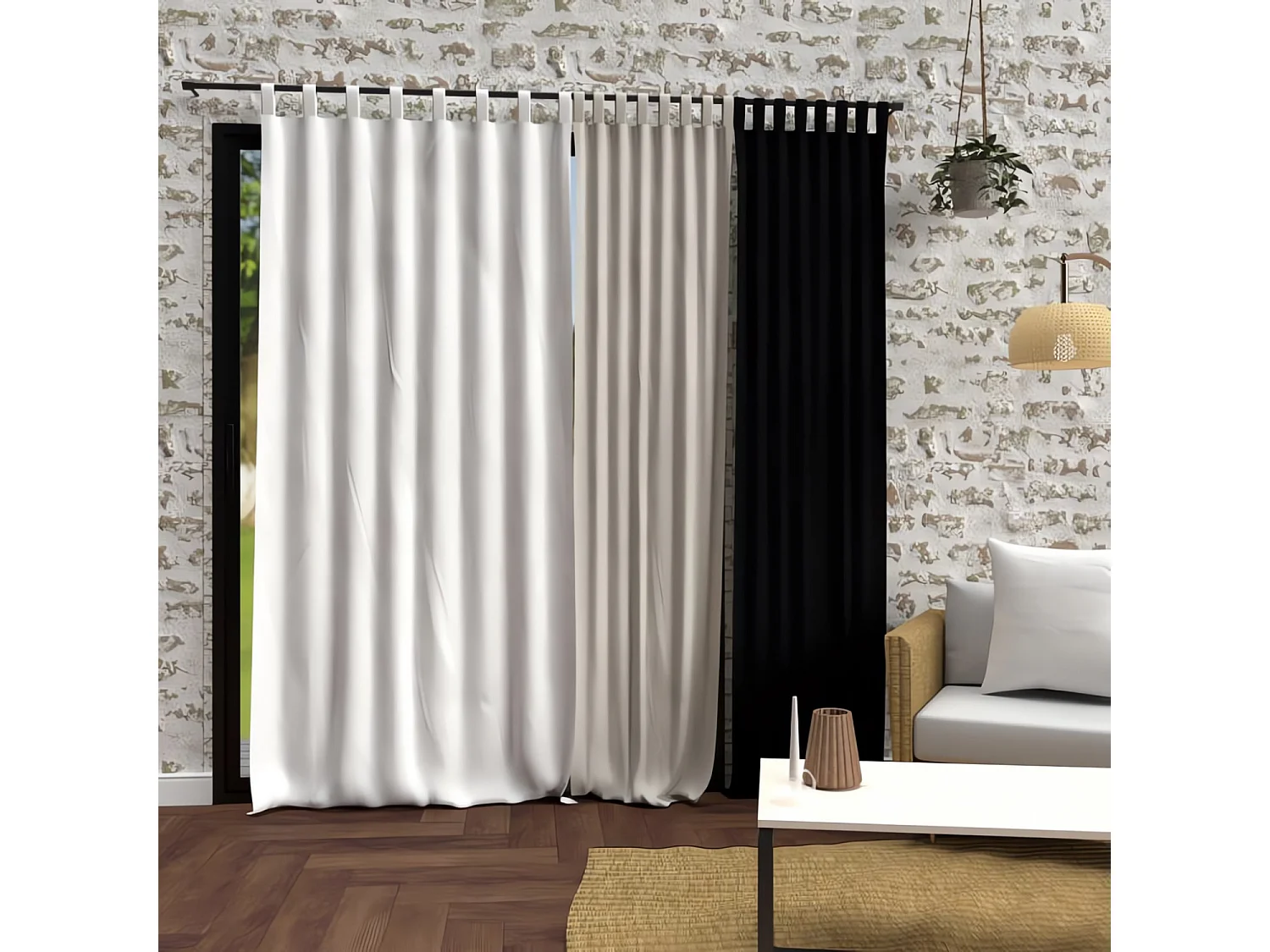 Cortina con patas de microfibra lavada 135x250 cm BOHEME blanco