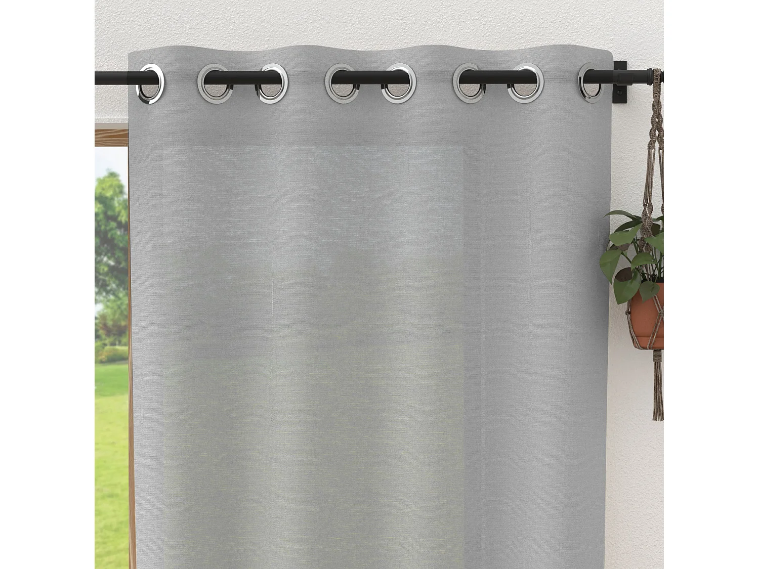 Visillo de lino con ojales 280x250 cm LINO gris, por Soleil d'Ocre