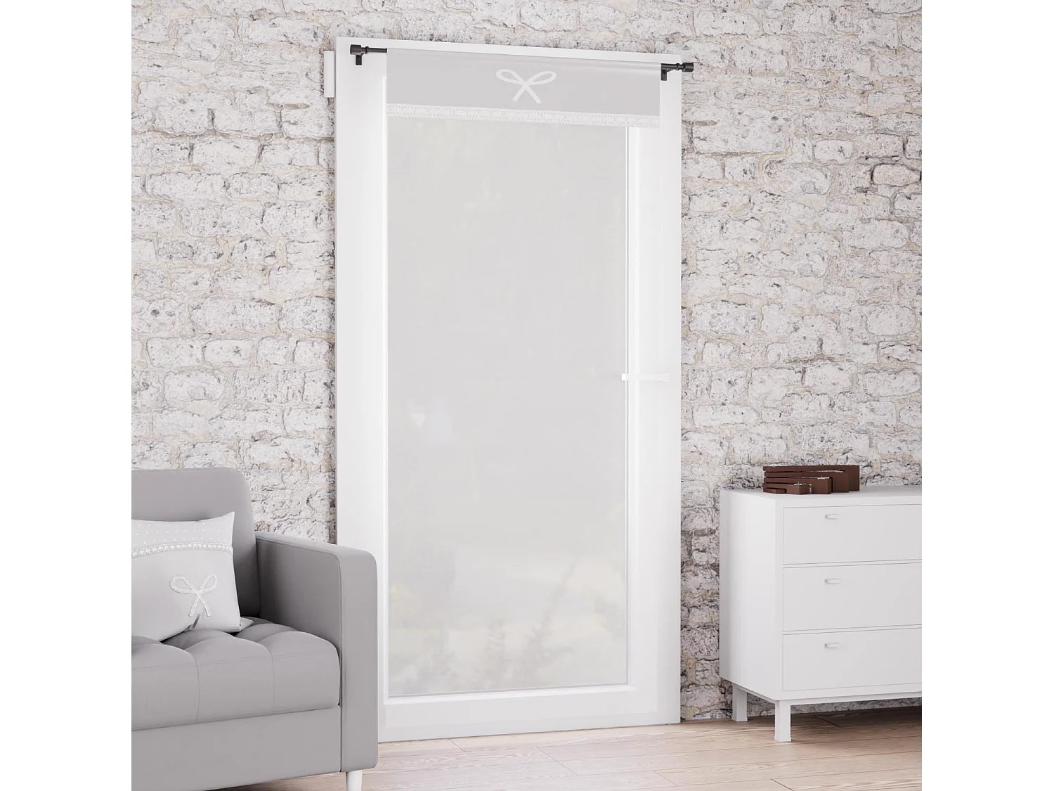 Voilage porte-fenêtre coton 70x200 cm EMILIE gris, par Soleil d'ocre