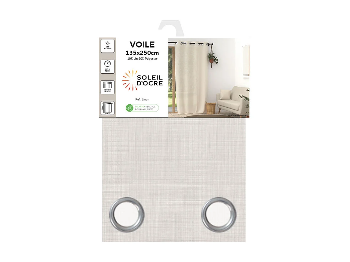 Voile lin à oeillets 135x250 cm LINEN naturel, par Soleil d'Ocre