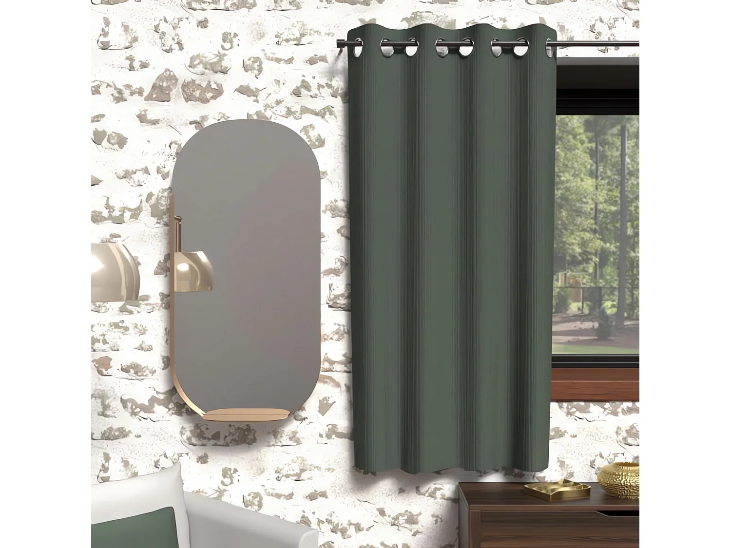 Rideau occultant à oeillets 135x180 cm BOHEME kaki, par Soleil d'Ocre