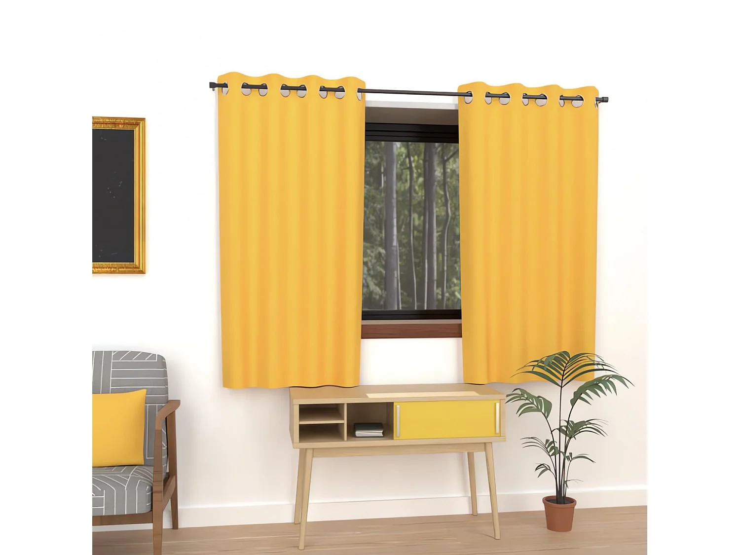 Rideau uni à oeillets infroissable 135x180 cm ALIX jaune radieux, par Soleil d'Ocre
