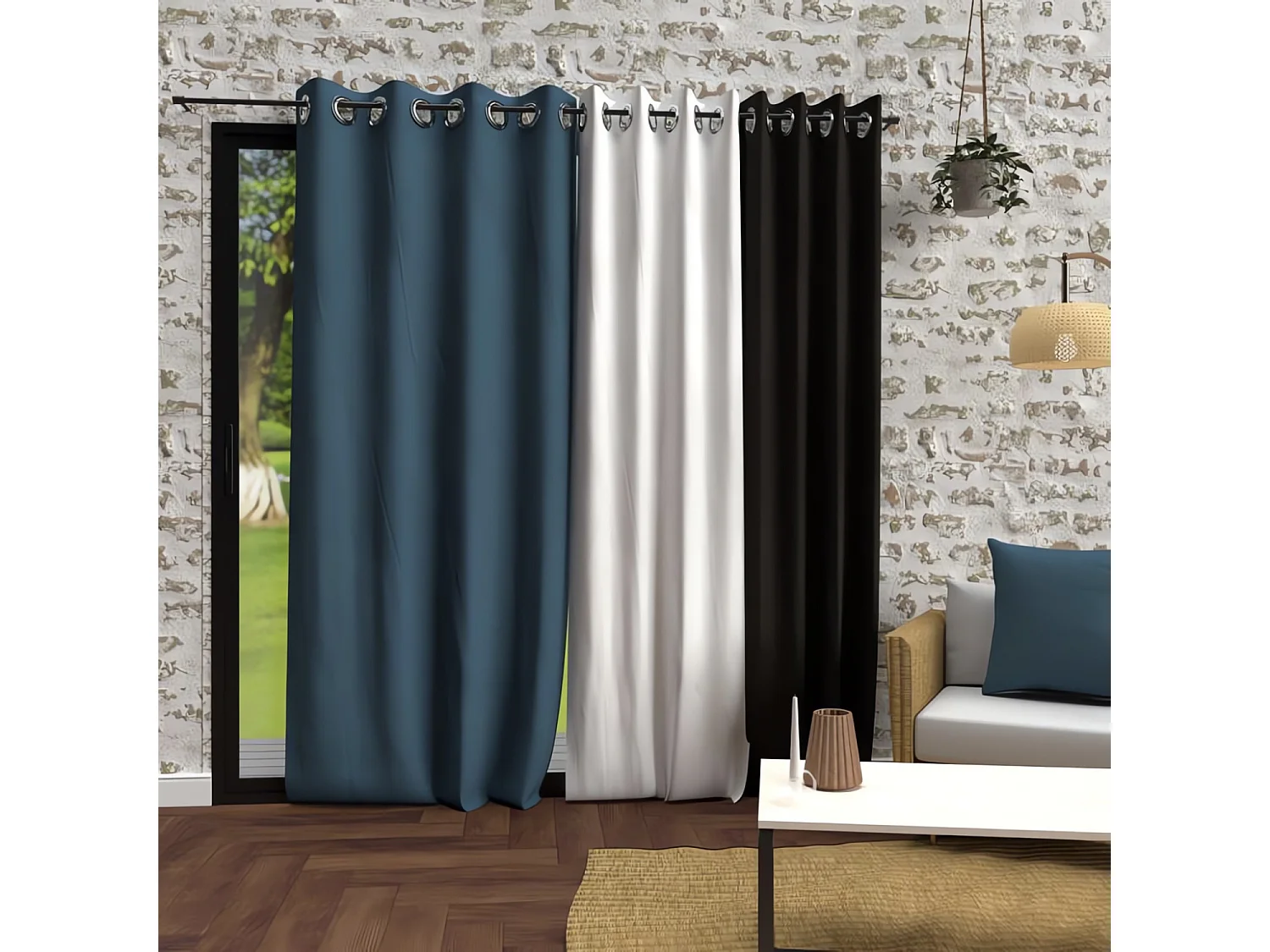 Cortina con ojales de microfibra lavados 135x250 cm BOHEME azul