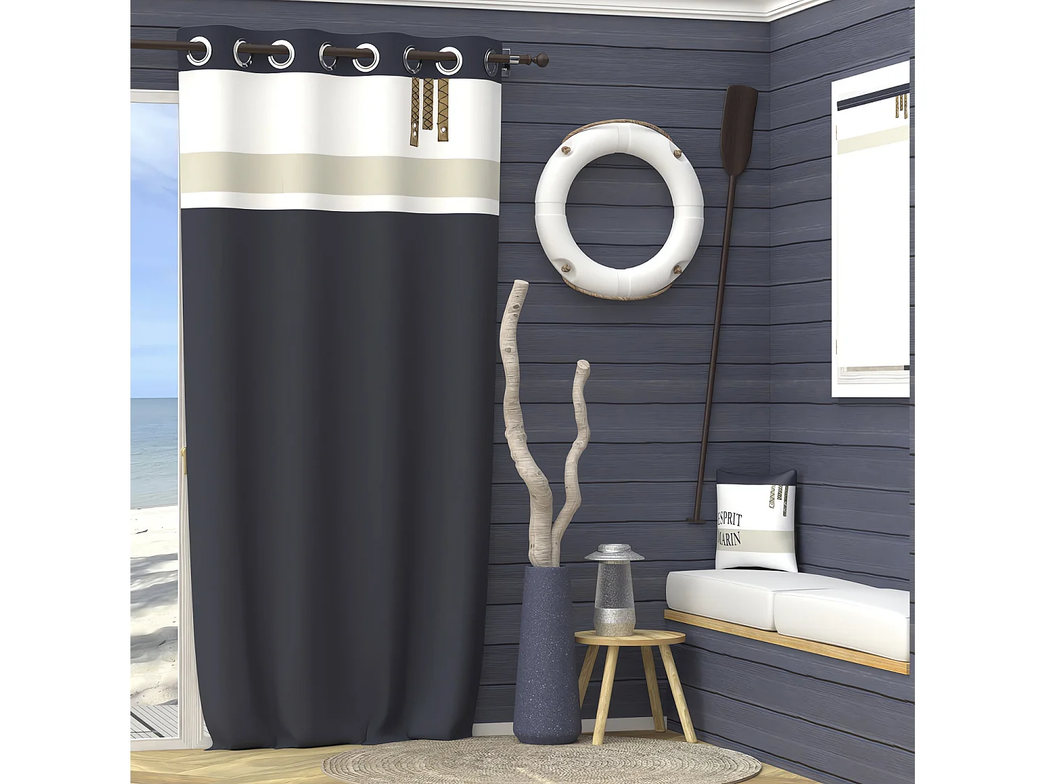 Rideau à oeillets en coton 135x250 cm ESPRIT MARIN, par Soleil d'Ocre