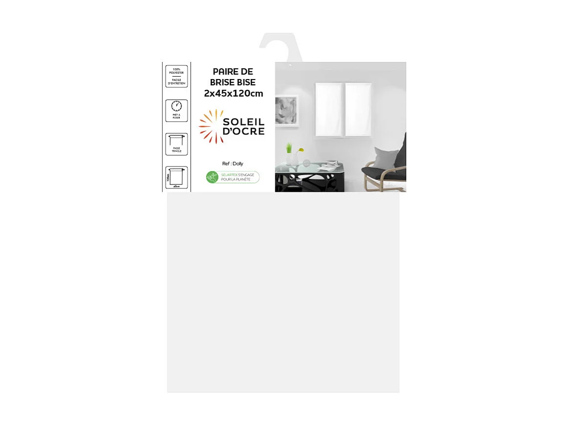 Paire de brise bise 45x120 cm DOLLY blanc, par Soleil d'Ocre