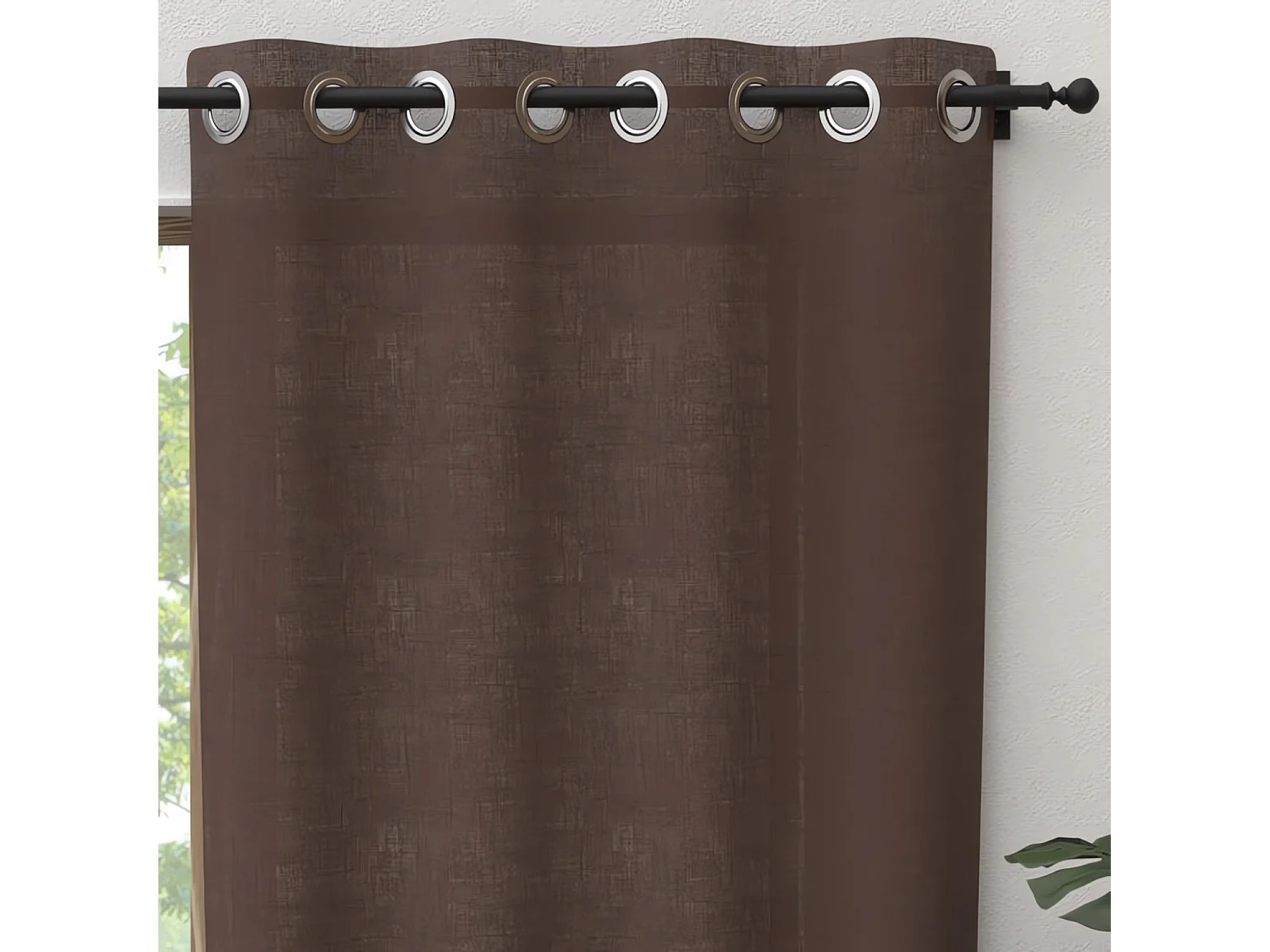 Rideau à oeillets pur coton 135x250 cm PANAMA brun, par Soleil d'Ocre