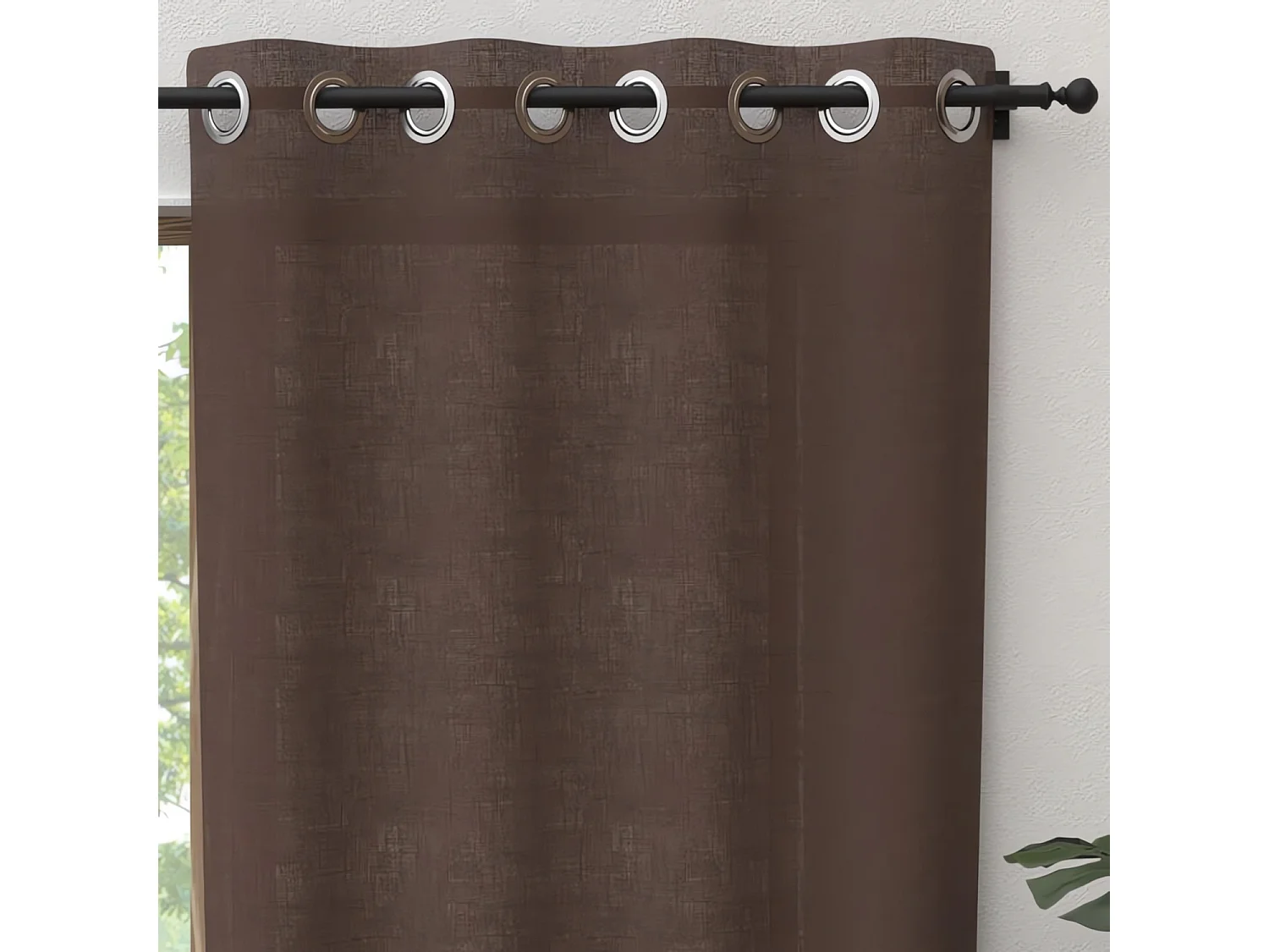 Cortina con ojales de algodón puro 135x250 cm PANAMA marrón, de Soleil d'Ocre