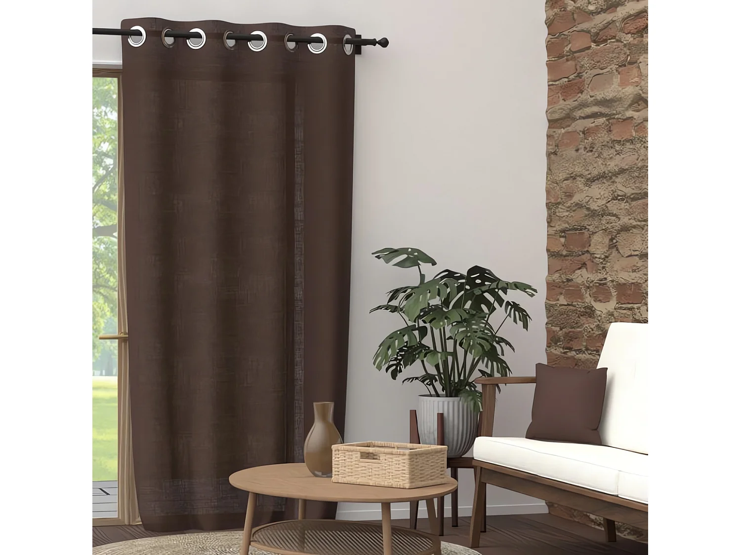 Cortina con ojales de algodón puro 135x250 cm PANAMA marrón, de Soleil d'Ocre