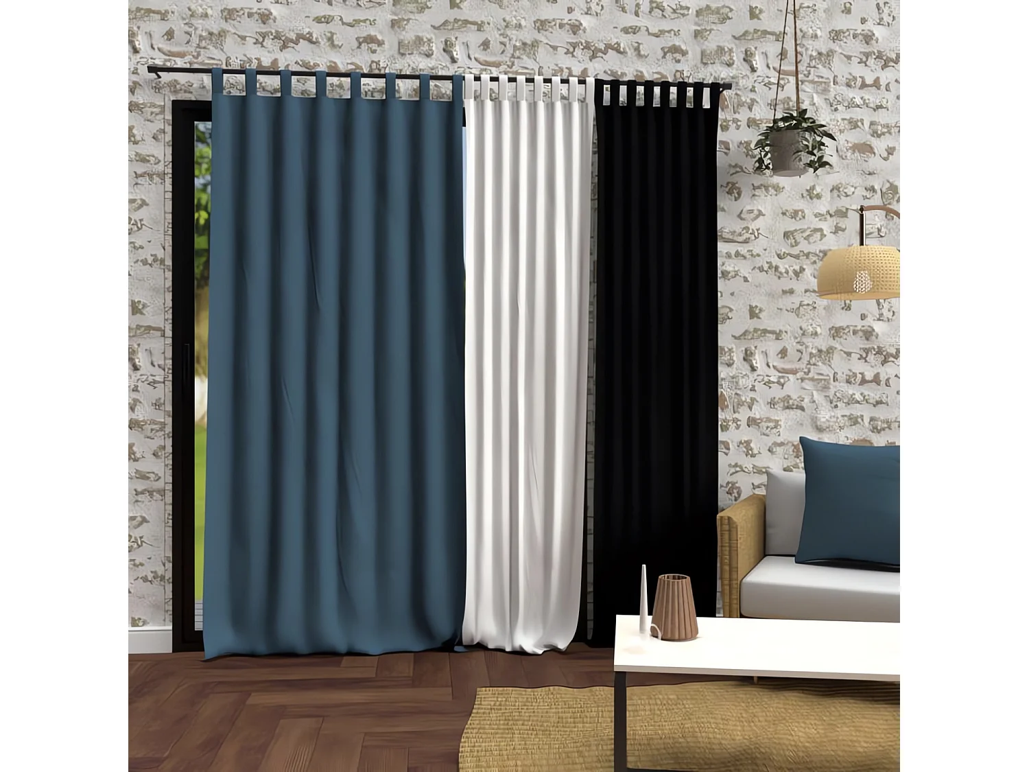 Rideau à pattes en microfibre lavée 135x250 BOHEME bleu canard, par Soleil d'Ocre