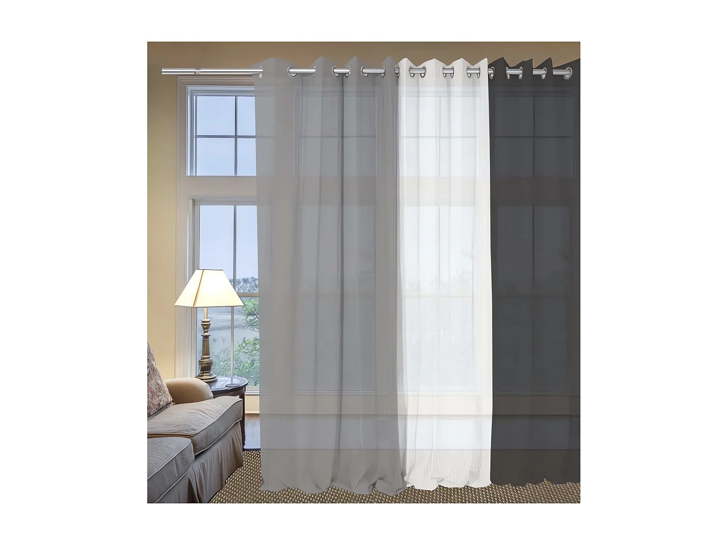 Voile à oeillets en coton 135x250 cm PANAMA gris, par Soleil d'Ocre