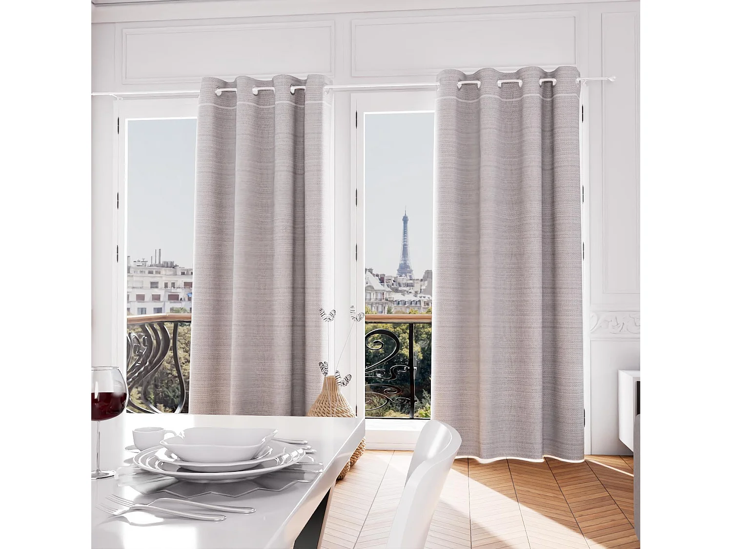 Rideau à oeillets en coton recyclé 135x250 cm PIERRE gris, par Soleil d'Ocre