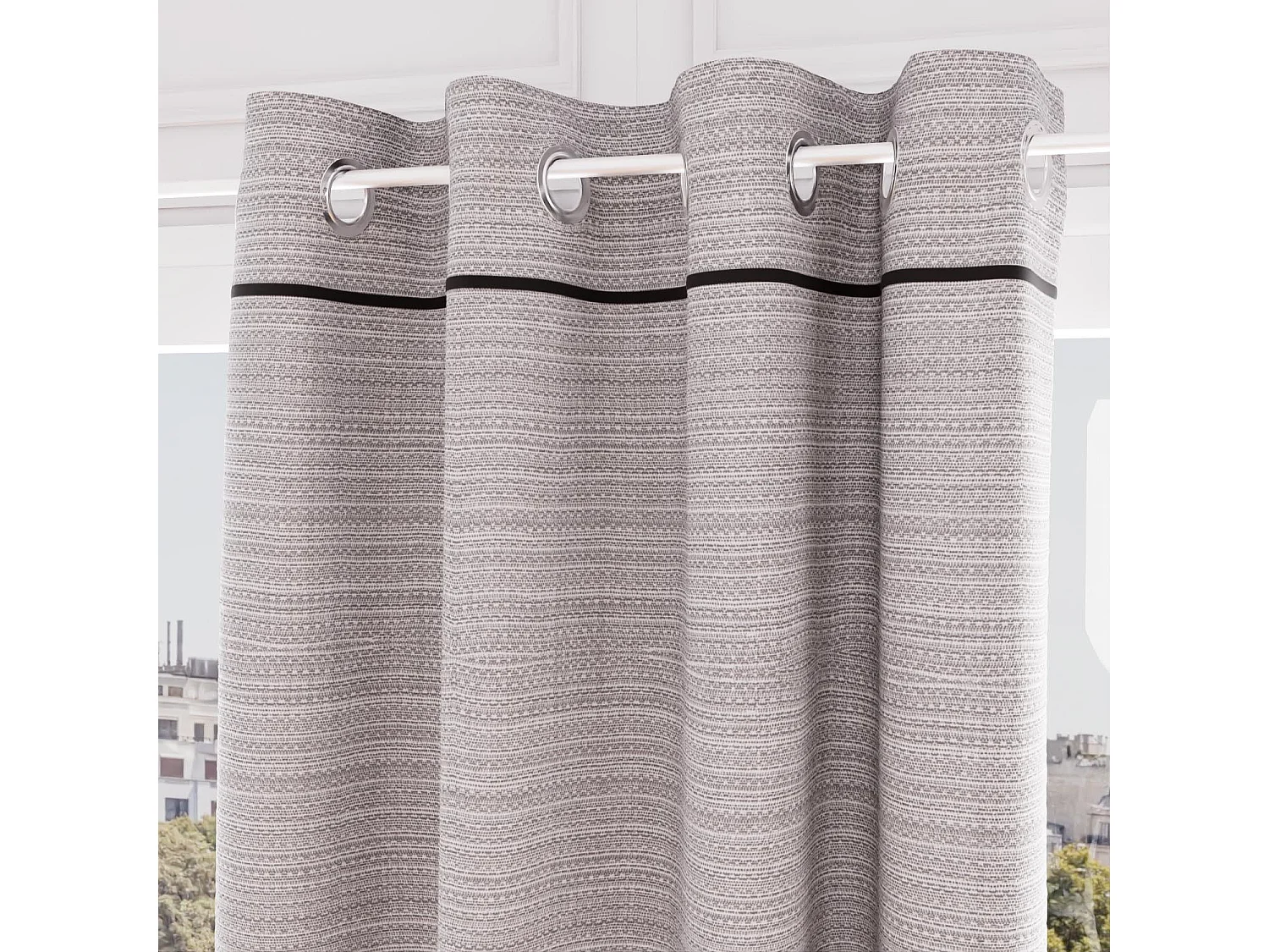 Rideau à oeillets en coton recyclé 135x300 cm PIERRE noir, par Soleil d'Ocre