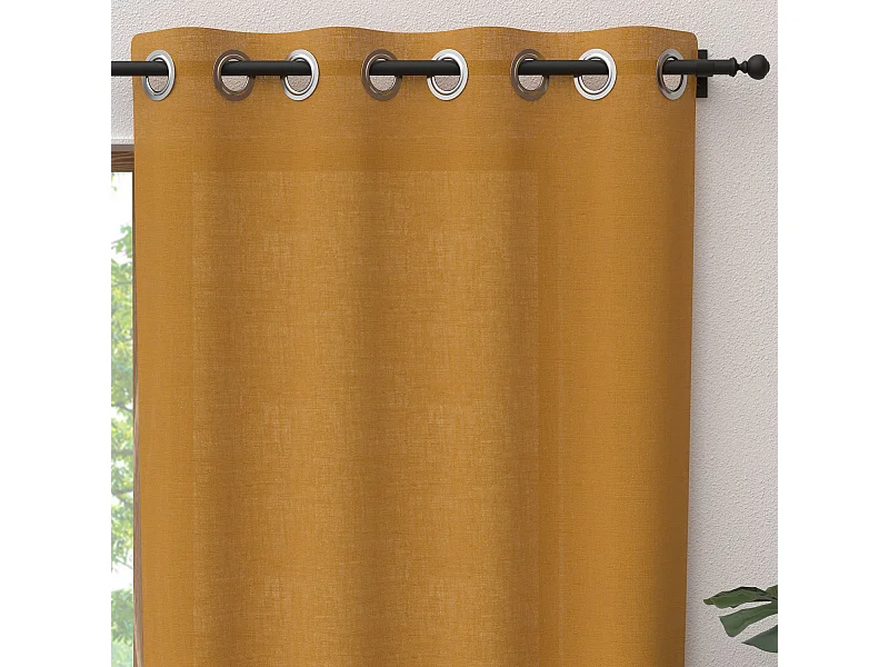 Cortina con ojales de algodón puro 135x250 cm PANAMA mostaza, de Soleil d'Ocre