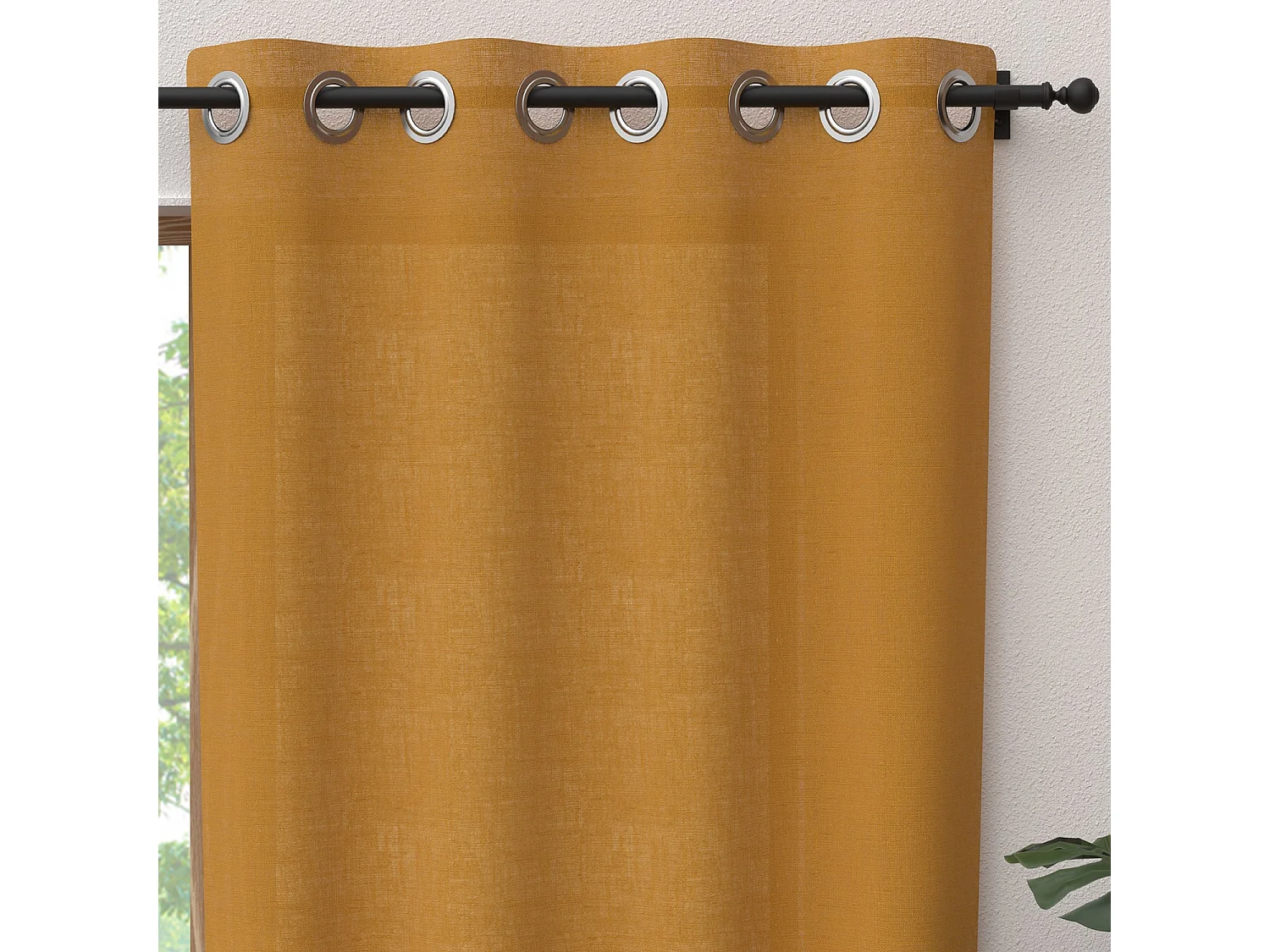 Rideau à oeillets pur coton 135x250 cm PANAMA moutarde, par Soleil d'Ocre