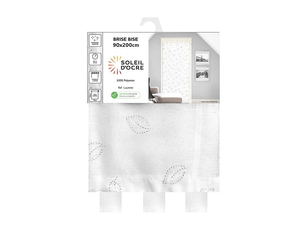 Voilage porte-fenêtre 90x200 cm LAURENE, par Soleil d'Ocre