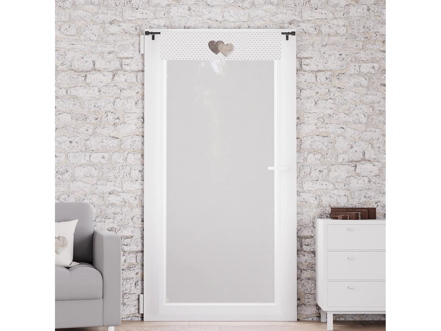 Visillo para ventana algodón puro 70x200 cm LOVE gris