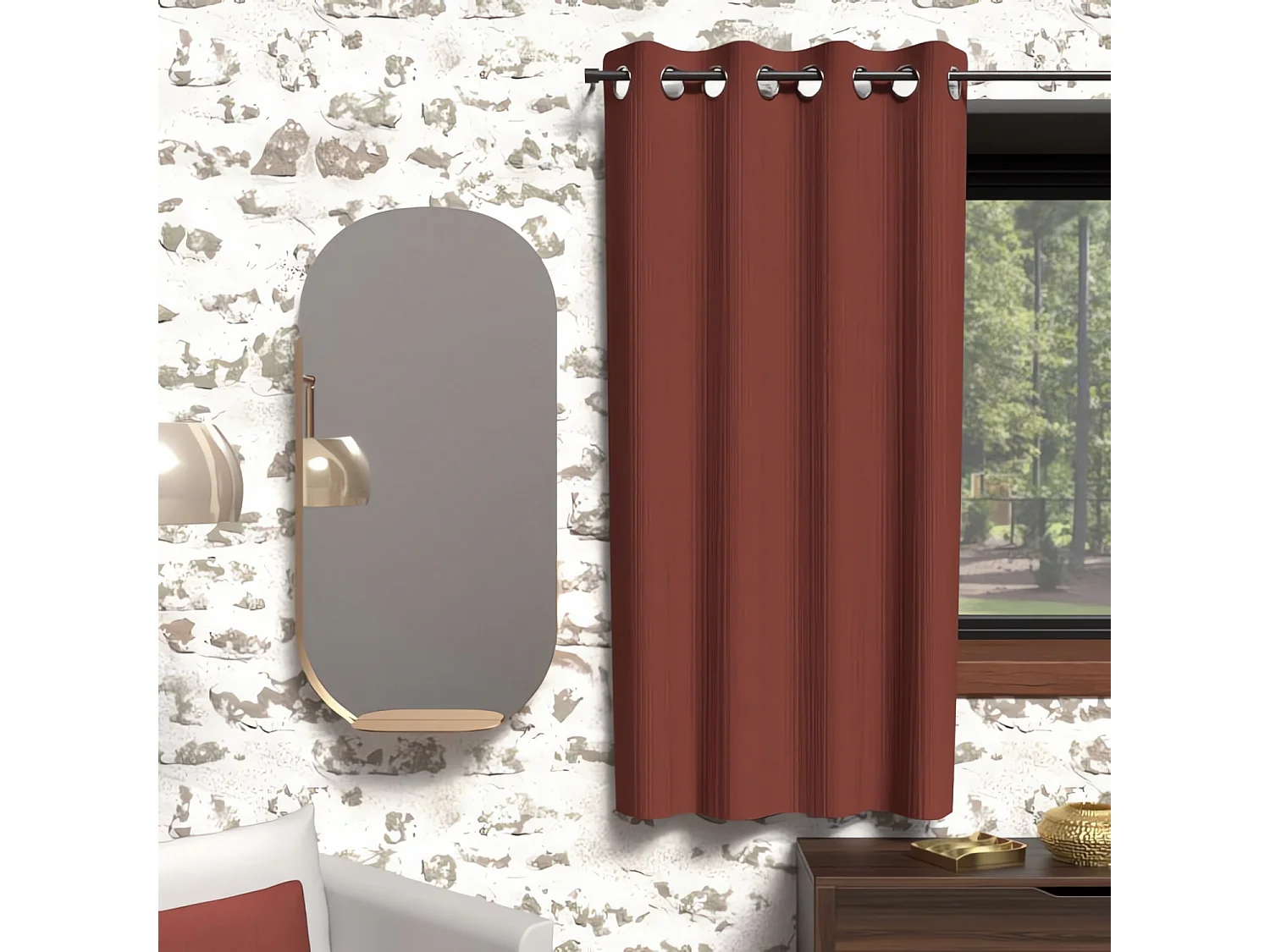 Rideau occultant à oeillets 135x180 cm BOHEME brique, par Soleil d'Ocre