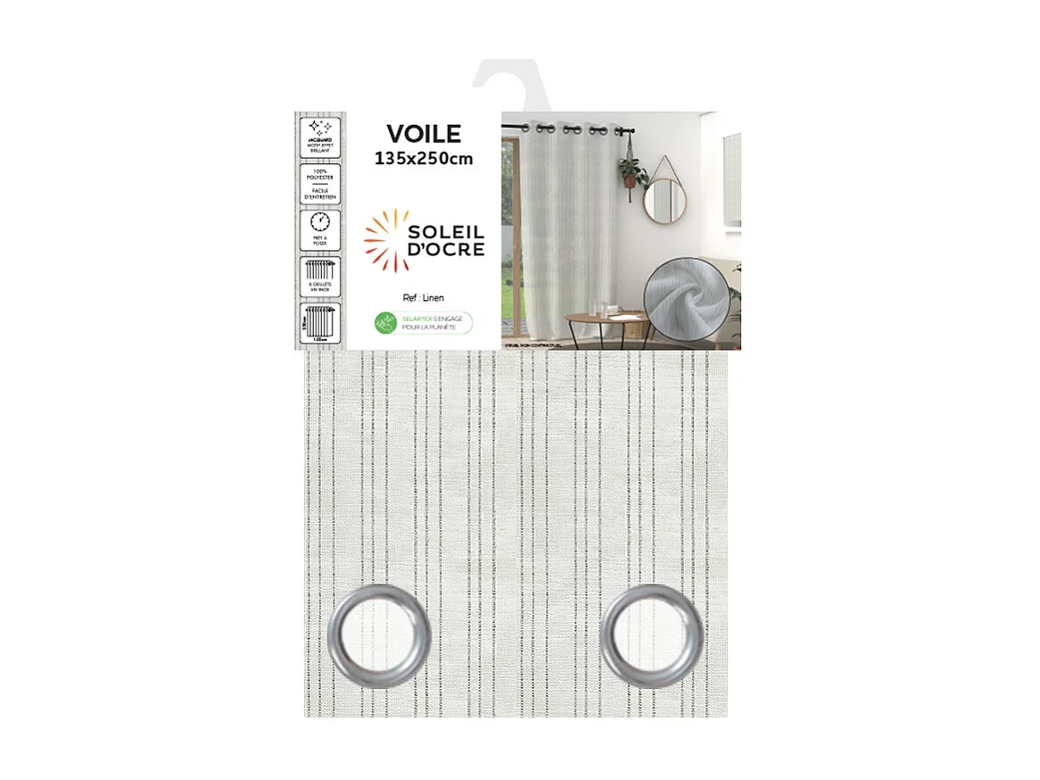 Cortina con ojales 135x250 cm plata BELLA, por Soleil d'ocre