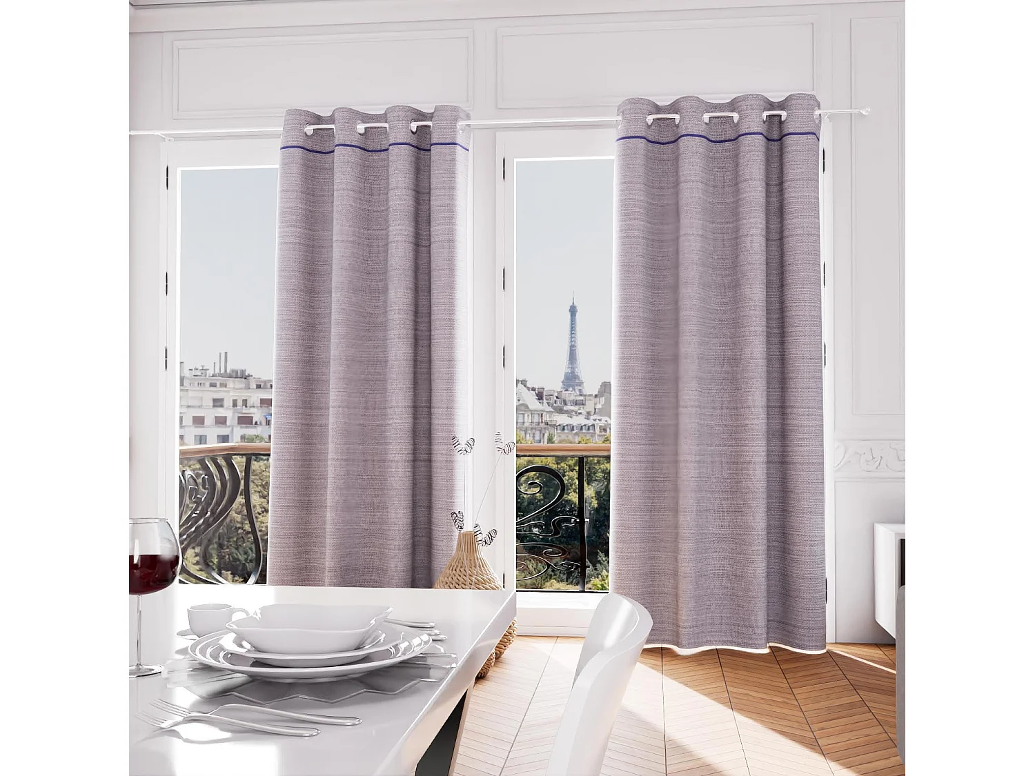 Cortina con ojales de algodón reciclado 135x250 cm PIERRE bleu, de Soleil d'Ocre