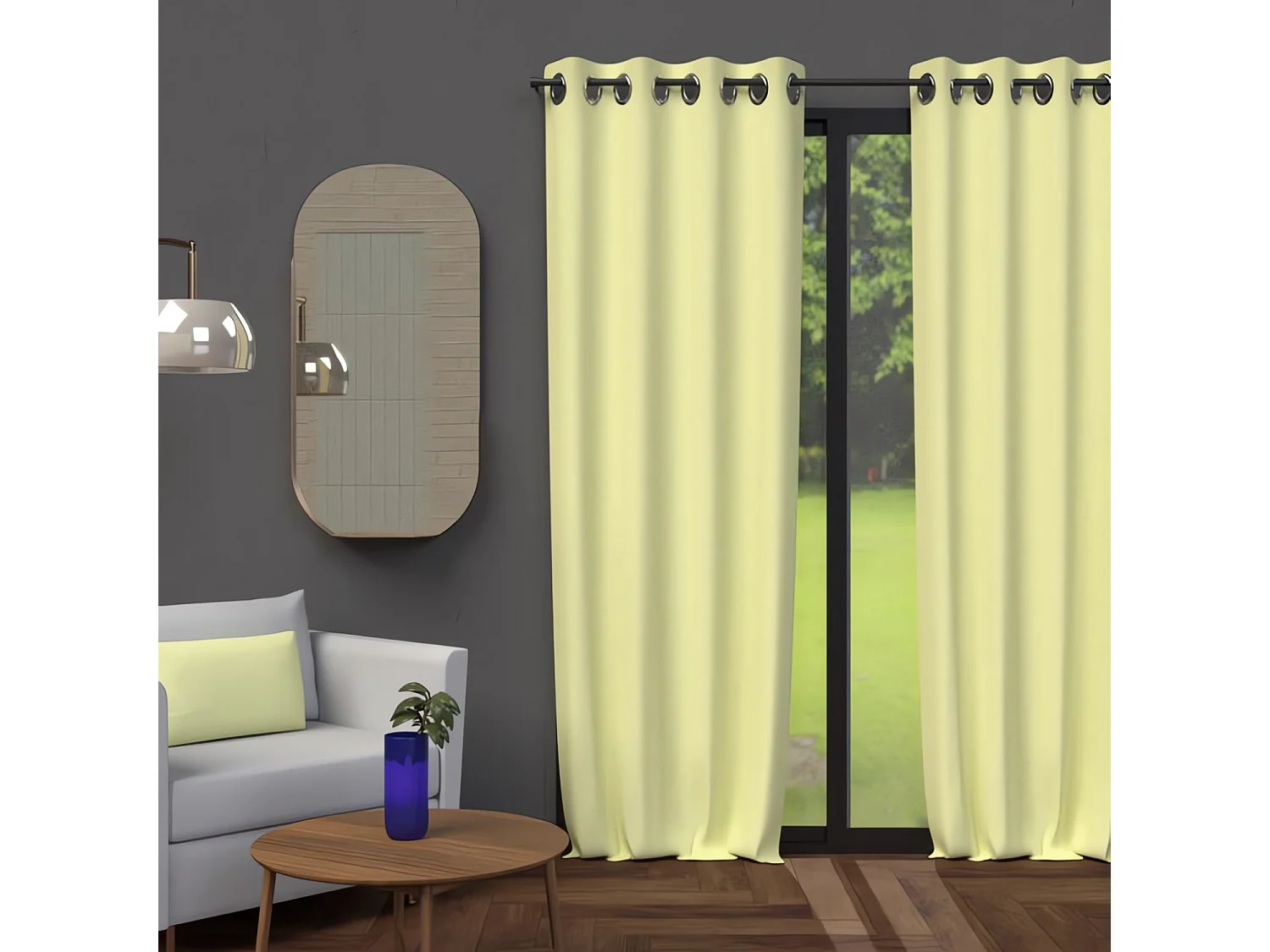 Rideau à oeillets 135x250 cm OCCULTANT vert citron, par Soleil d'Ocre