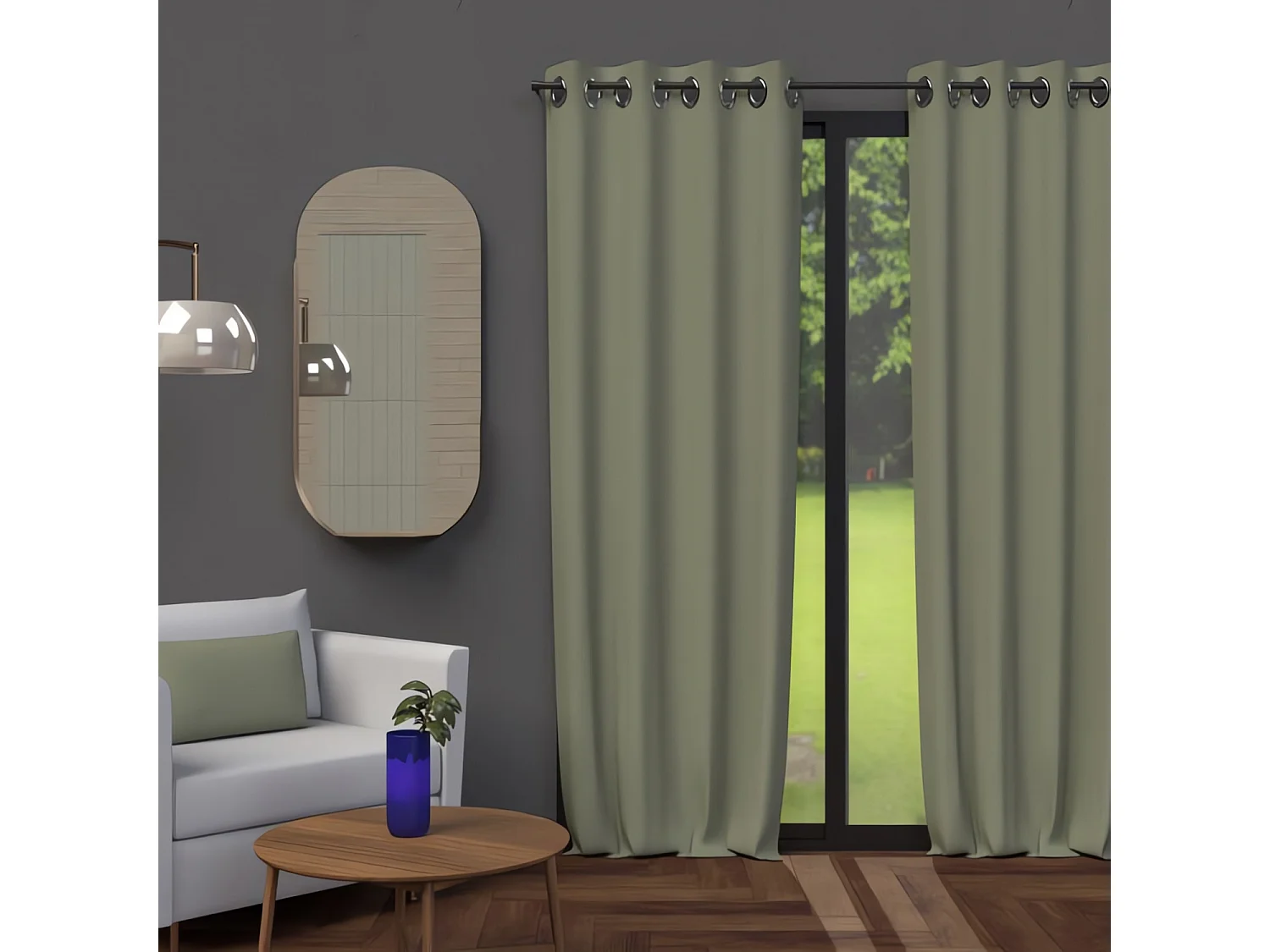 Rideau à oeillets 135X250 cm OCCULTANT kaki, par Soleil d'ocre