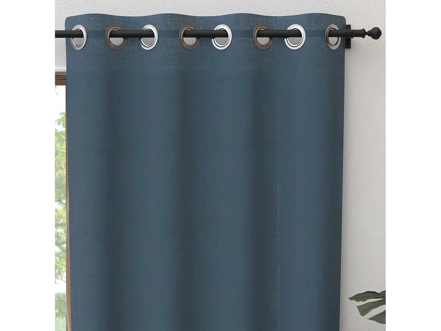 Rideau à oeillets pur coton 135x300 cm PANAMA bleu canard, par Soleil d'Ocre