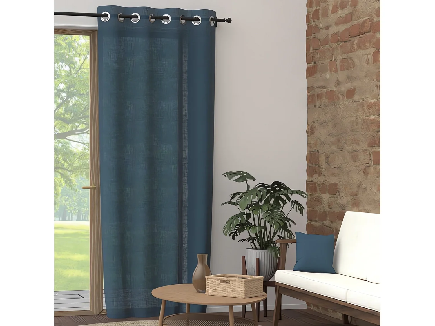 Rideau à oeillets pur coton 135x300 cm PANAMA bleu canard, par Soleil d'Ocre