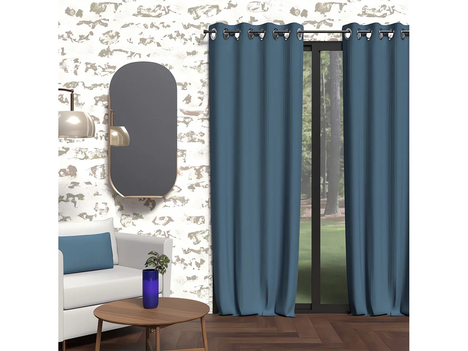 Cortina opaca con claveles 135x250 cm BOHEME pato azul