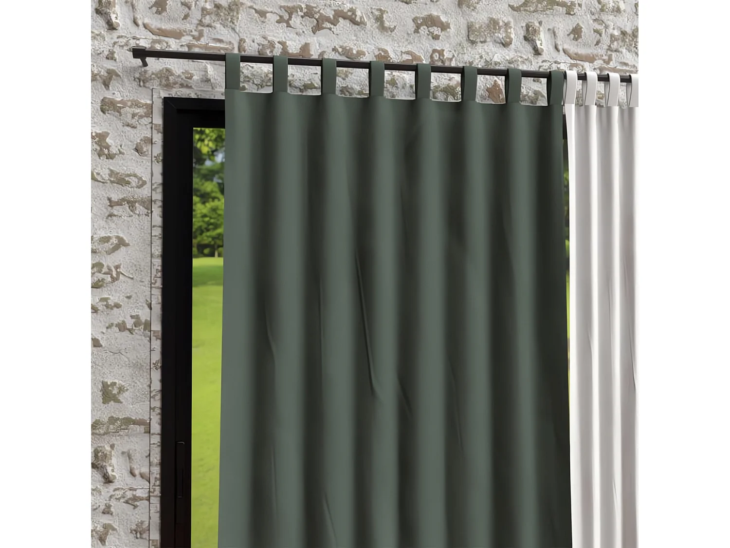 Rideau à pattes en microfibre lavée 135x250 cm BOHEME kaki, par Soleil d'Ocre