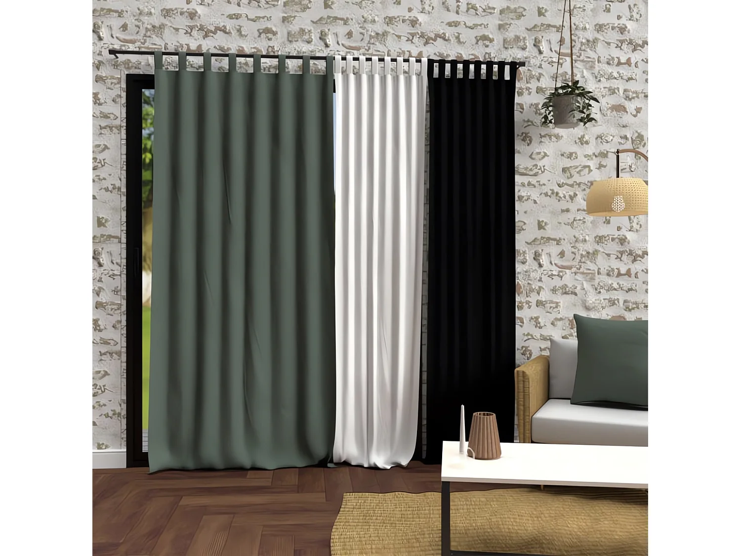 Rideau à pattes en microfibre lavée 135x250 cm BOHEME kaki, par Soleil d'Ocre