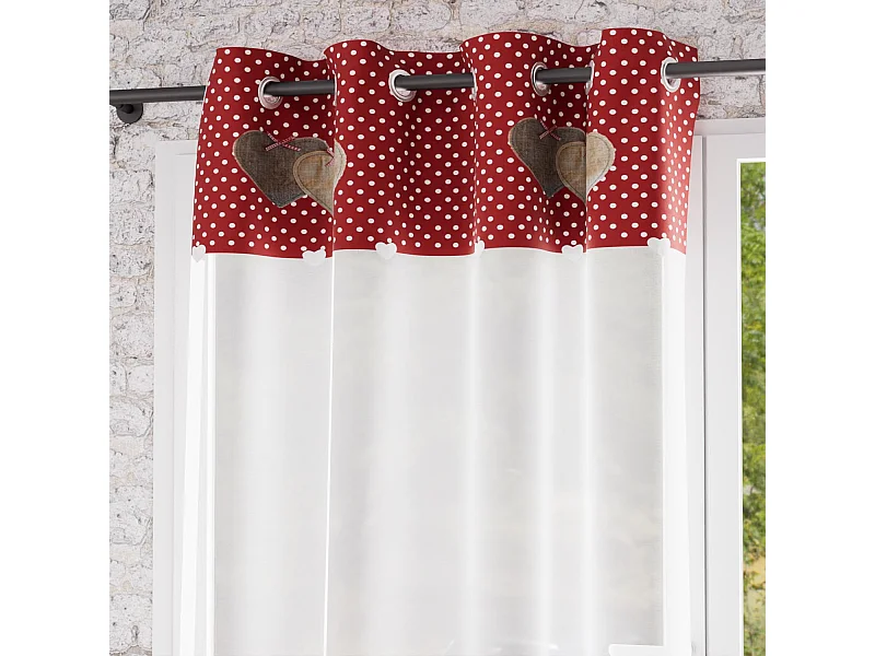 Voile à oeillets pur coton 135x250 cm LOVE rouge, par Soleil d'Ocre