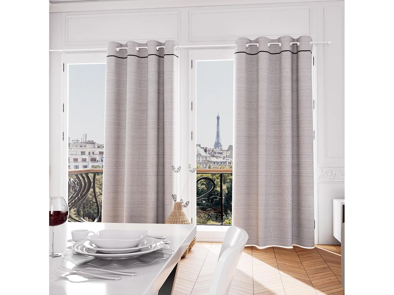 Cortina con ojales de algodón reciclado 135x250 cm PIERRE noir, por Soleil d'Ocre