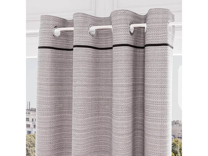 Rideau à oeillets en coton recyclé 135x250 cm PIERRE noir, par Soleil d'Ocre