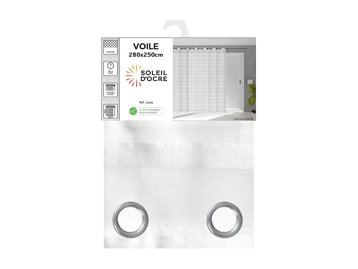 Voile à oeillets baie vitrée 280X250 cm LOUIS, par Soleil d'Ocre