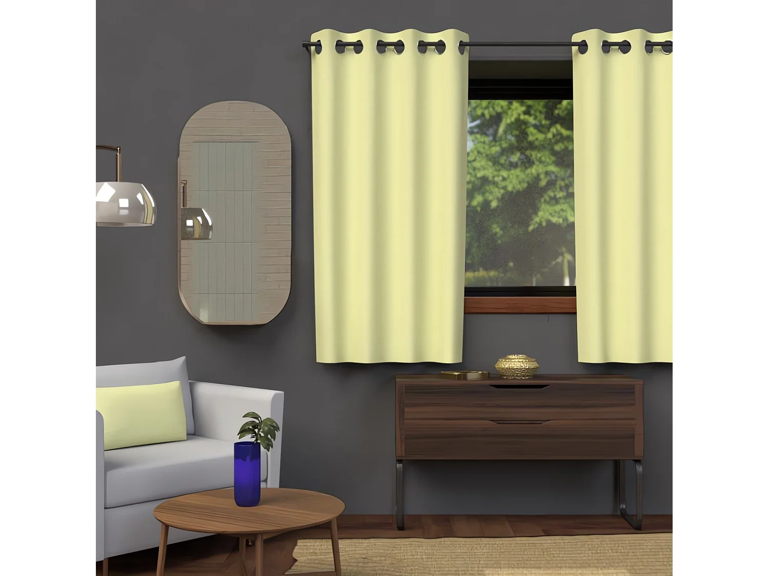 Rideau à oeillets 135x180 cm OCCULTANT vert citron, par Soleil d'Ocre