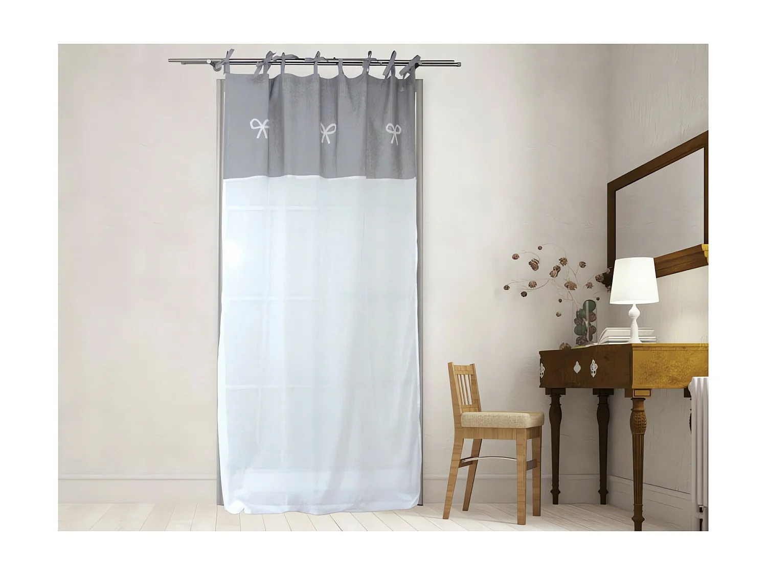 Voile brodé en coton EMILIE gris à nouettes par Soleil d'ocre