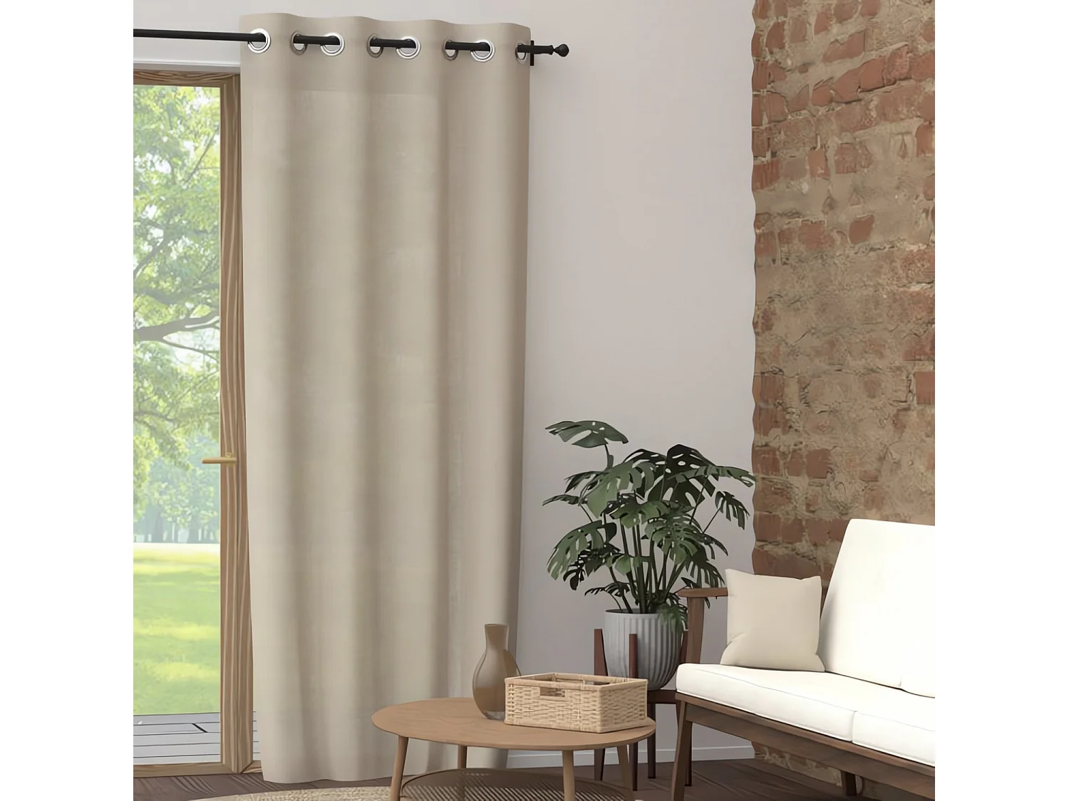 Rideau à oeillets pur coton 135x300 cm PANAMA lin, par Soleil d'Ocre