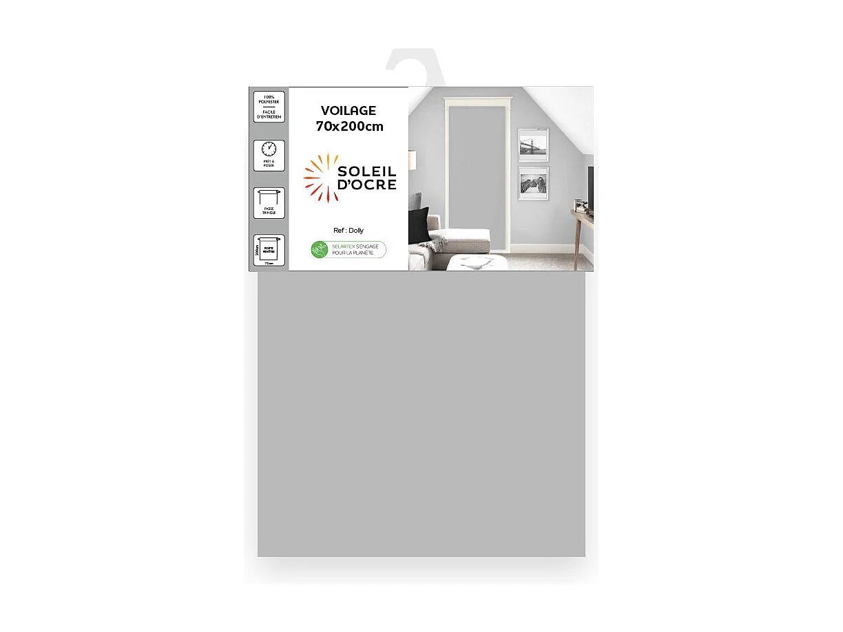 Voile porte-fenêtre 70x200 cm DOLLY gris clair, par Soleil d'Ocre