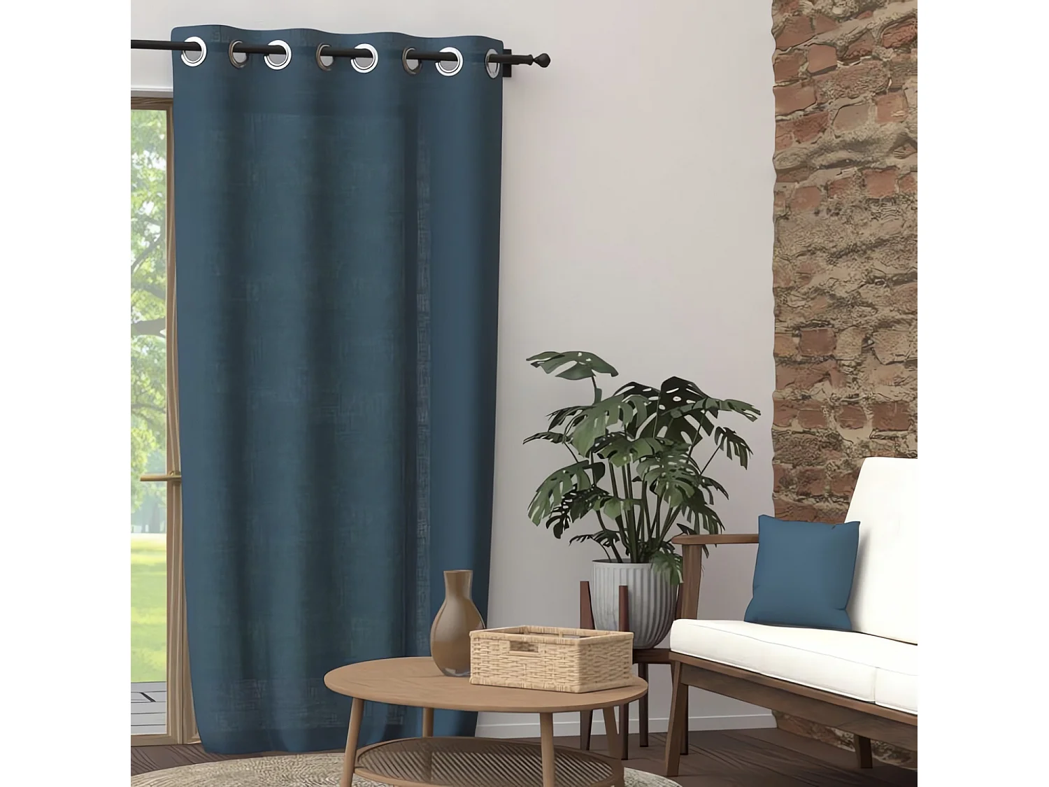 Cortina con ojales de algodón puro 135x250 cm PANAMA azul turquesa, de Soleil d'Ocre