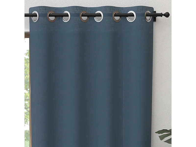 Rideau à oeillets pur coton 135x250 cm PANAMA bleu canard, par Soleil d'Ocre