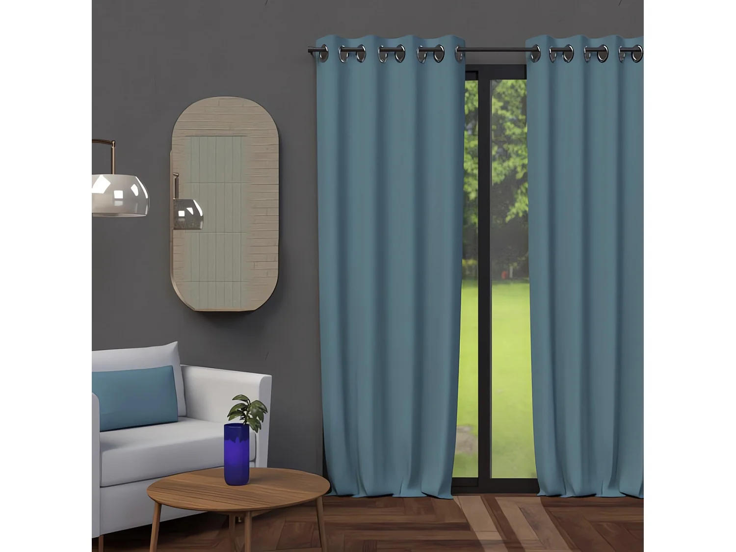 Cortina con ojales 135X250 cm CELADÓN azul opaco