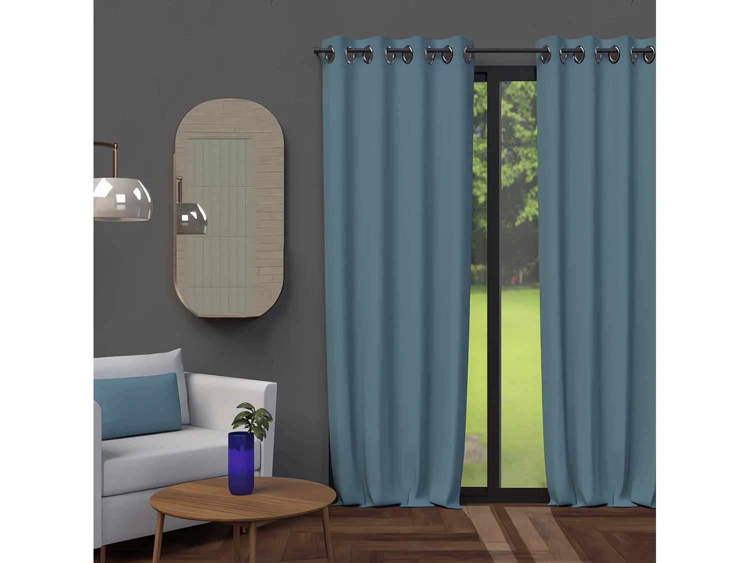 Cortina con ojales 135X250 cm CELADÓN azul opaco