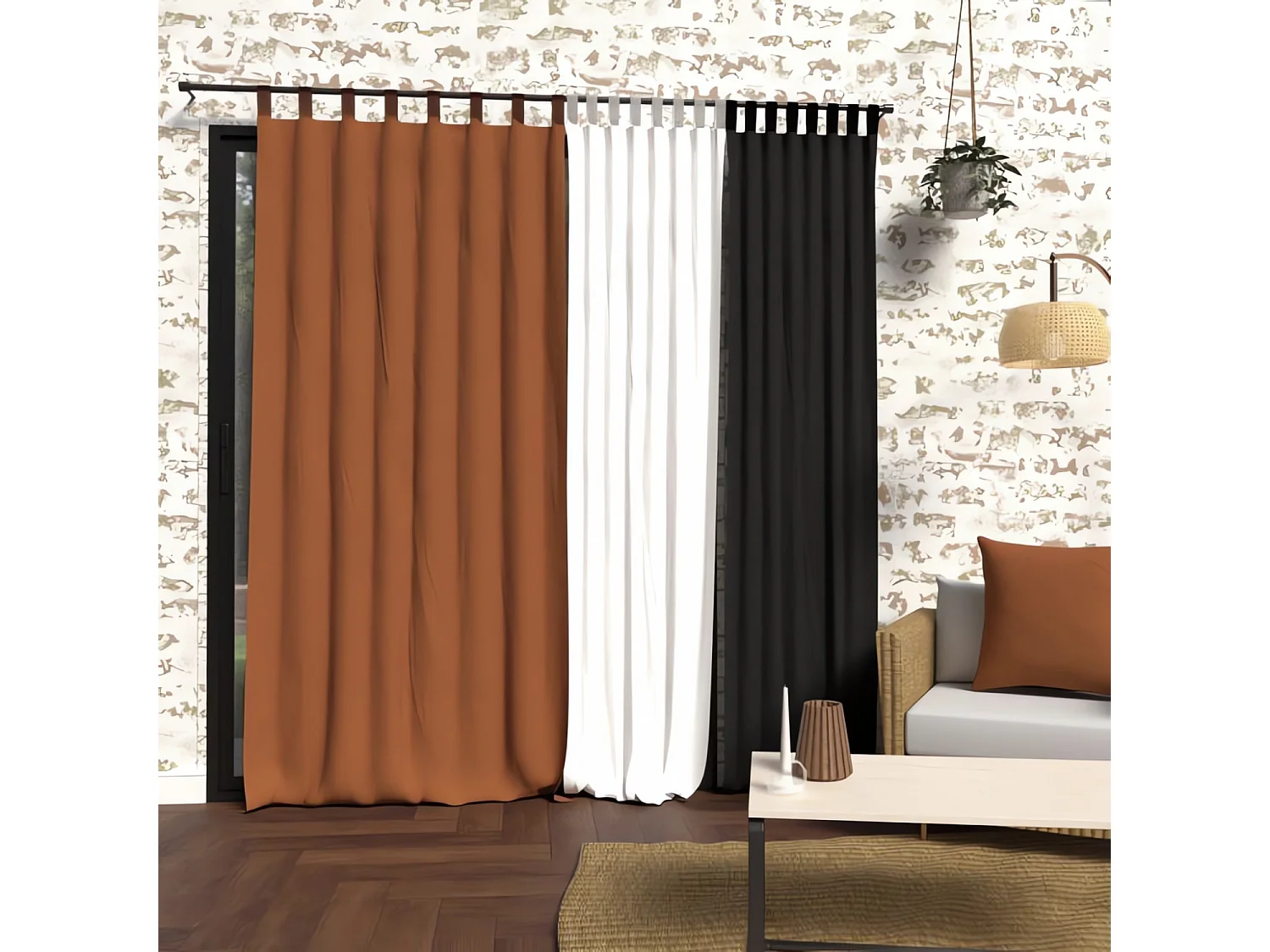 Rideau à pattes en microfibre lavée 135x250 cm BOHEME terra, par Soleil d'Ocre