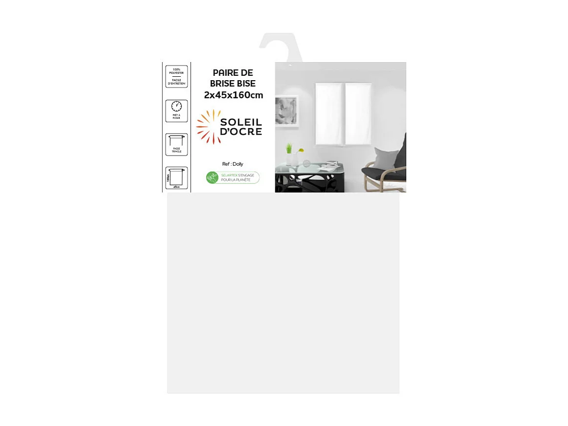 Par de visillos para ventana 45x160 cm DOLLY blanco, por Soleil d'Ocre